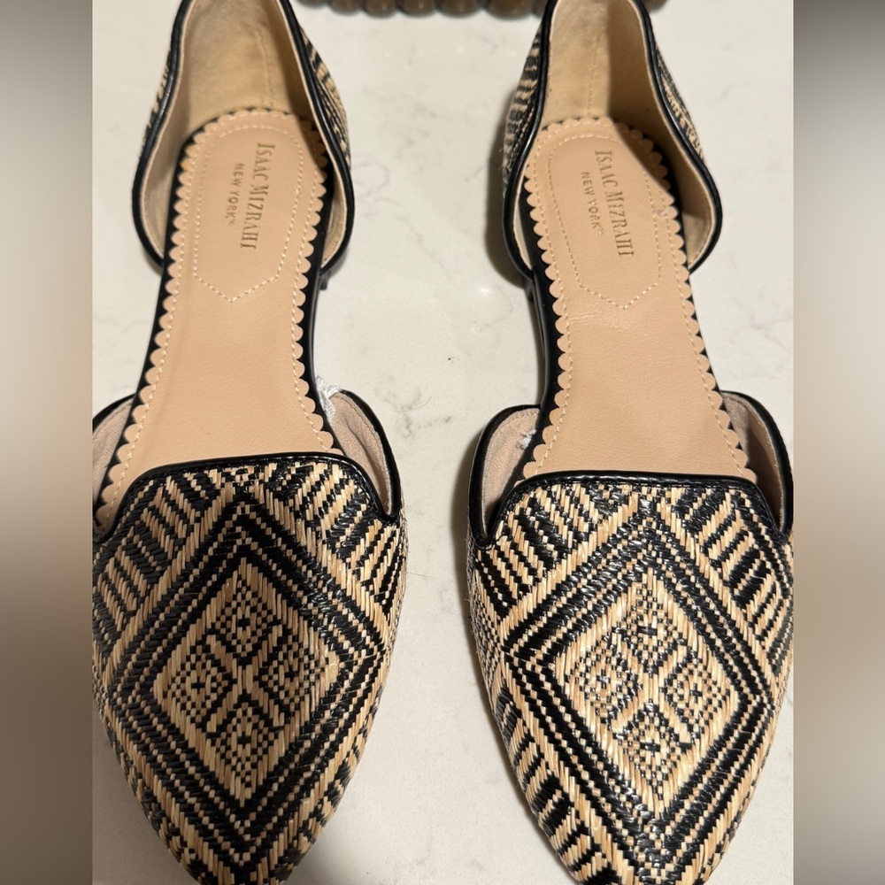 Isaac Mizrahi New York Woven D’Orsay Flats Size 7.5 Neutral Black Tan - Picture 1 of 10